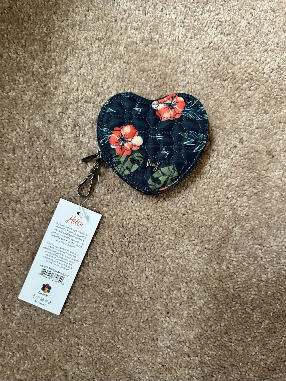 Lug Navy Heart Coin Pouch with Aloha Navy Print